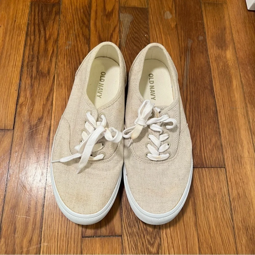 Old Navy Men's Size 9 Linen Lace-Up Sneakers Natural Beige White Low-Top